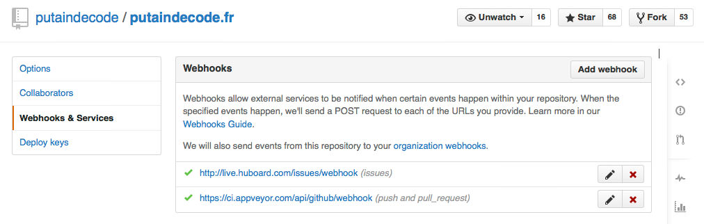 Settings Webhooks GitHub